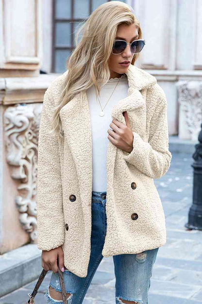 Full Size Lapel Collar Sherpa Coat - Rochelle's House LLC