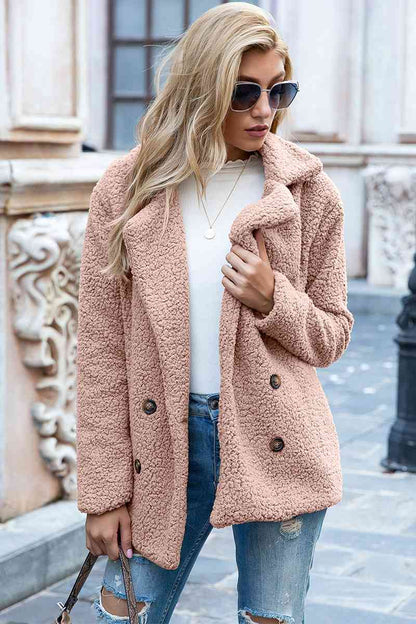 Full Size Lapel Collar Sherpa Coat - Rochelle's House LLC