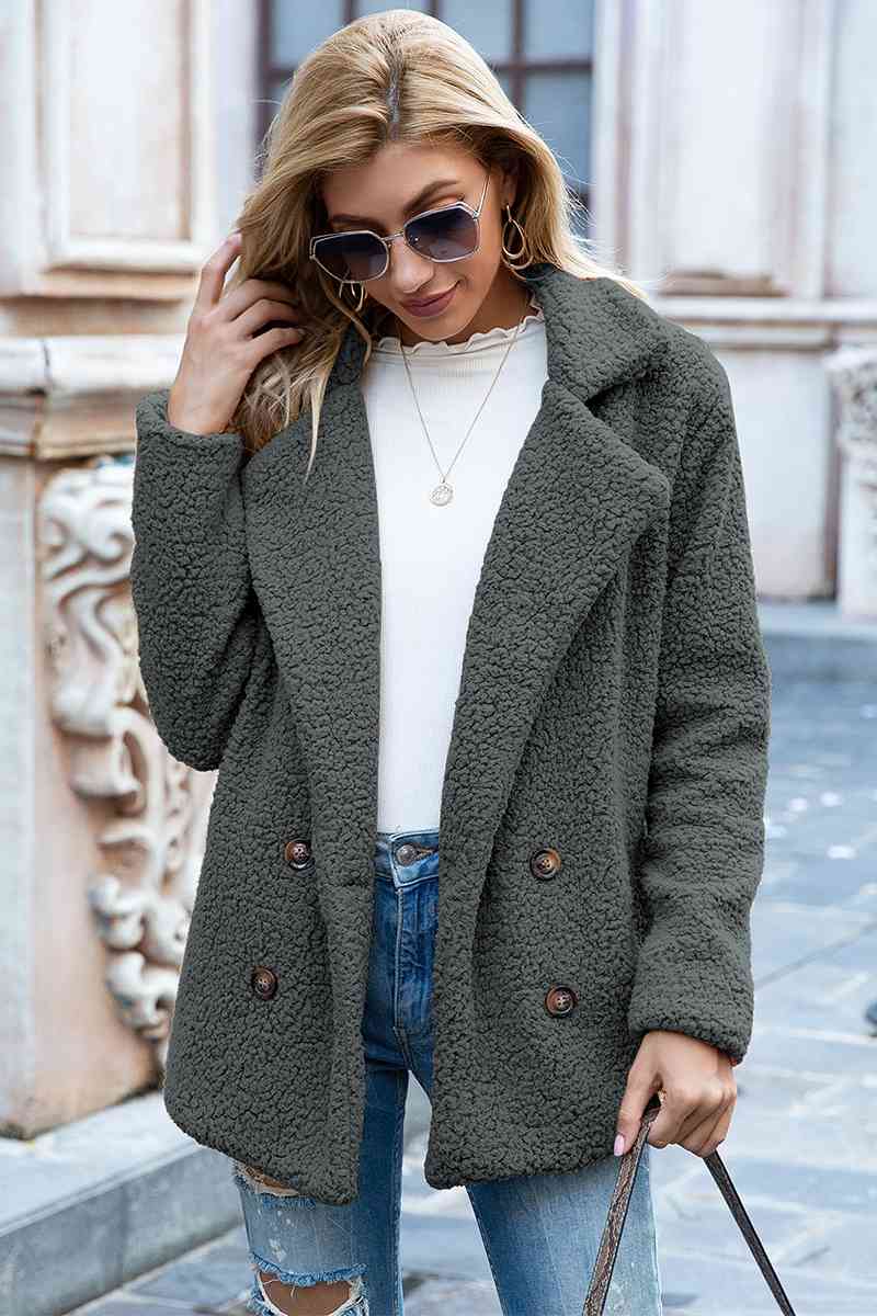 Full Size Lapel Collar Sherpa Coat - Rochelle's House LLC
