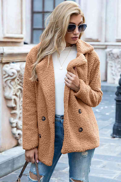 Full Size Lapel Collar Sherpa Coat - Rochelle's House LLC
