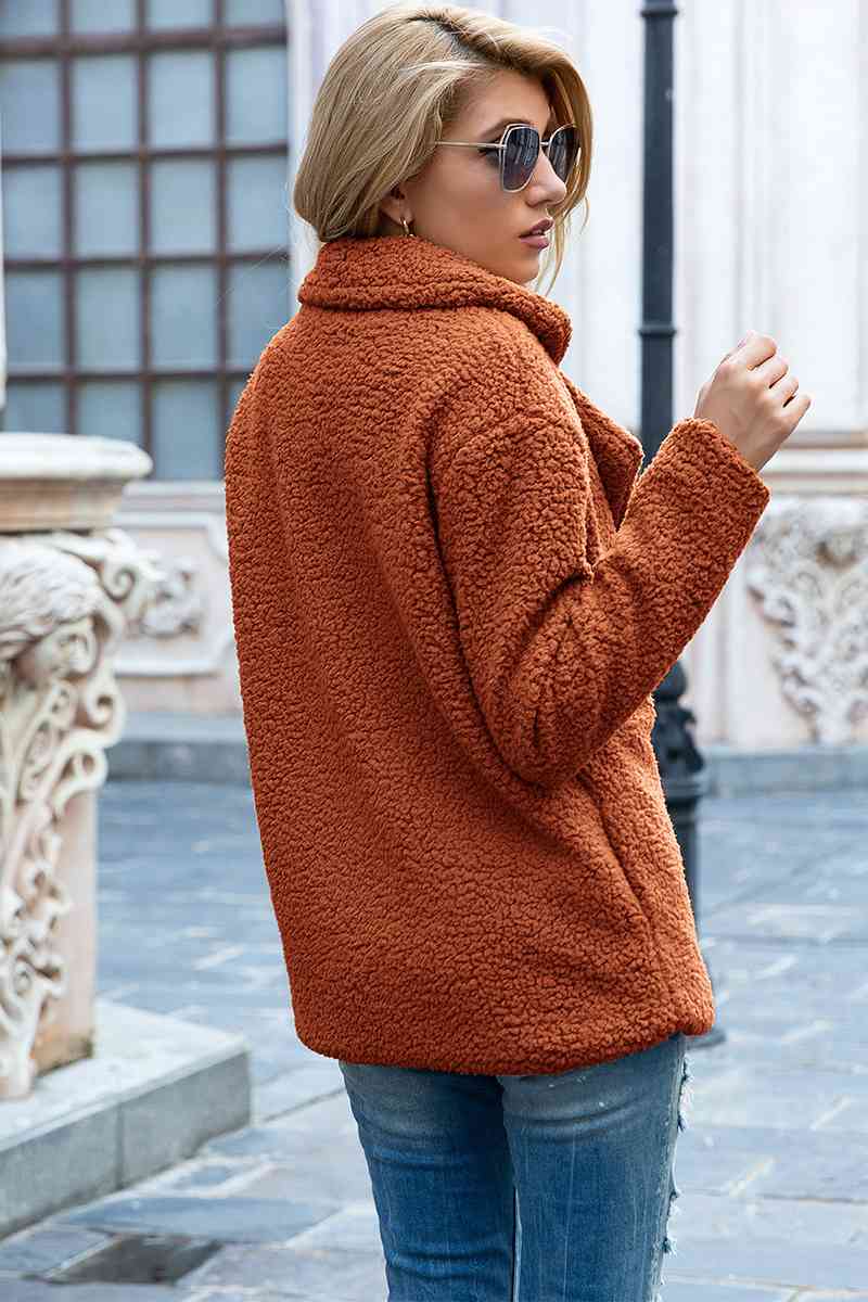 Full Size Lapel Collar Sherpa Coat - Rochelle's House LLC