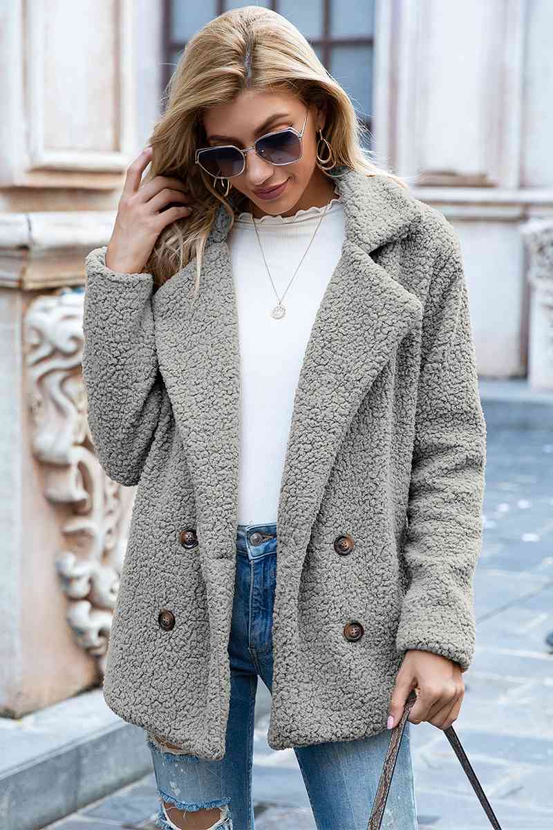 Full Size Lapel Collar Sherpa Coat - Rochelle's House LLC