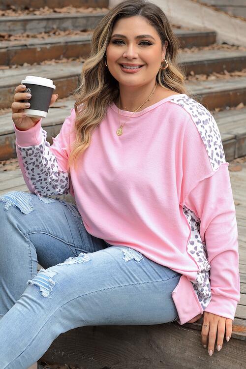 Leopard Exposed Seam Long Sleeve Sweatshirt - Rochelle's House LLC