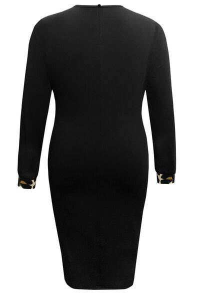 Leopard Round Neck Long Sleeve Dress - Rochelle's House LLC