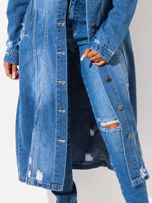 Long Sleeve Raw Hem Denim Jacket - Rochelle's House LLC