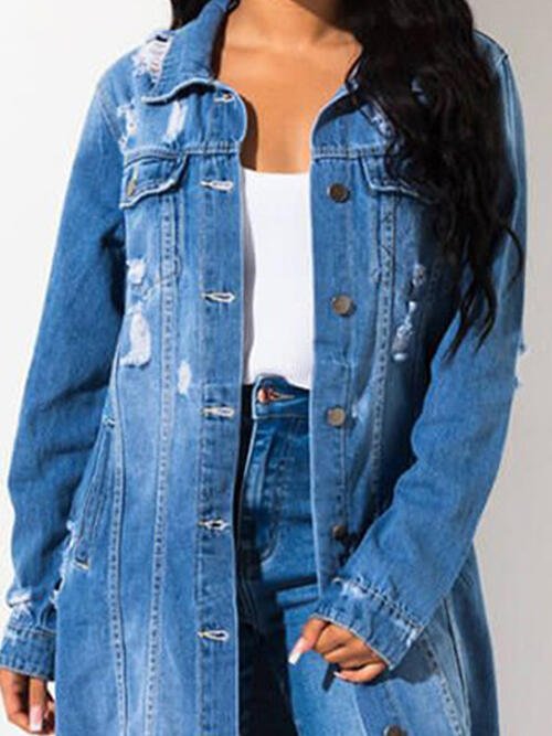 Long Sleeve Raw Hem Denim Jacket - Rochelle's House LLC