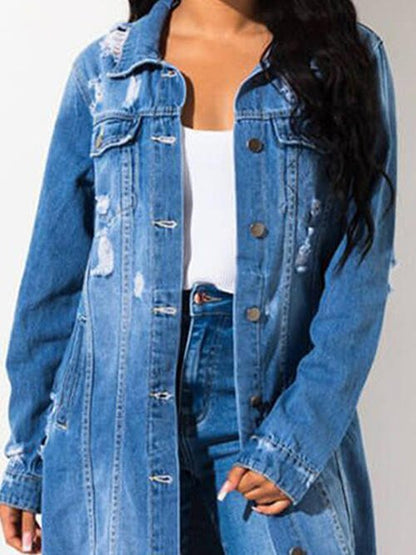 Long Sleeve Raw Hem Denim Jacket - Rochelle's House LLC