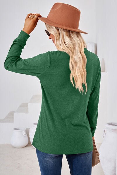 Notched Button Detail Long Sleeve T-Shirt - Rochelle's House LLC