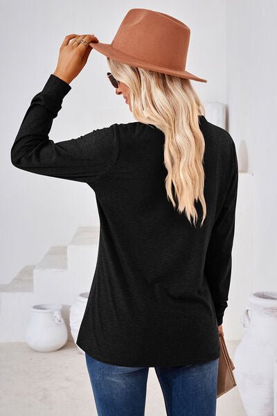 Notched Button Detail Long Sleeve T-Shirt - Rochelle's House LLC