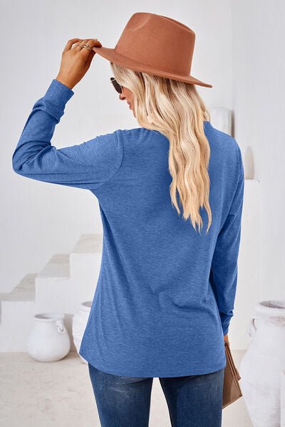 Notched Button Detail Long Sleeve T-Shirt - Rochelle's House LLC
