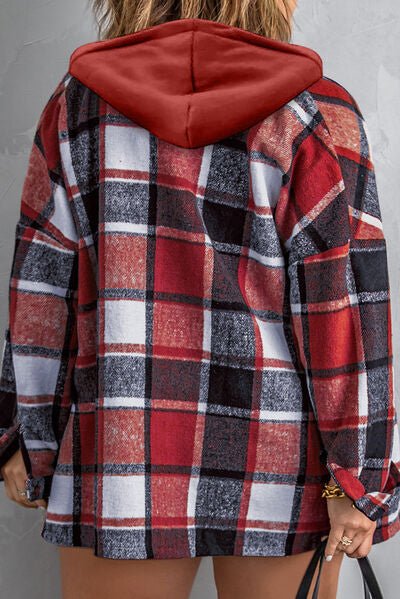 Plaid Plus Size Plaid Button Up Hooded Jacket - Rochelle's House LLC