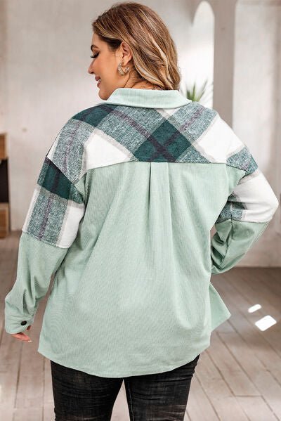 Plaid Snap Down Jacket with Pockets - Rochelle's House LLC
