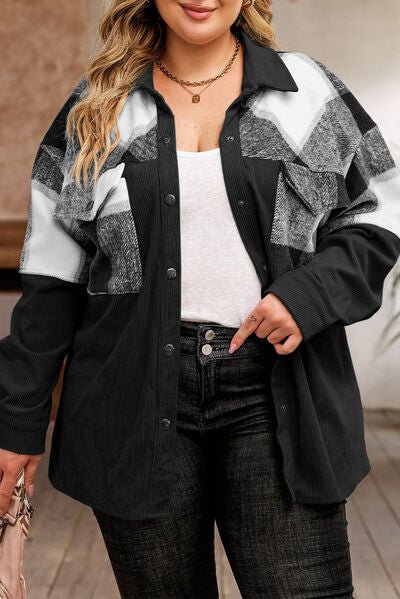 Plaid Snap Down Jacket with Pockets - Rochelle's House LLC