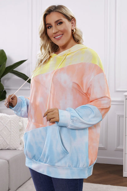 Plus Size Drawstring Color Block Dropped Shoulder Hoodie - Rochelle's House LLC
