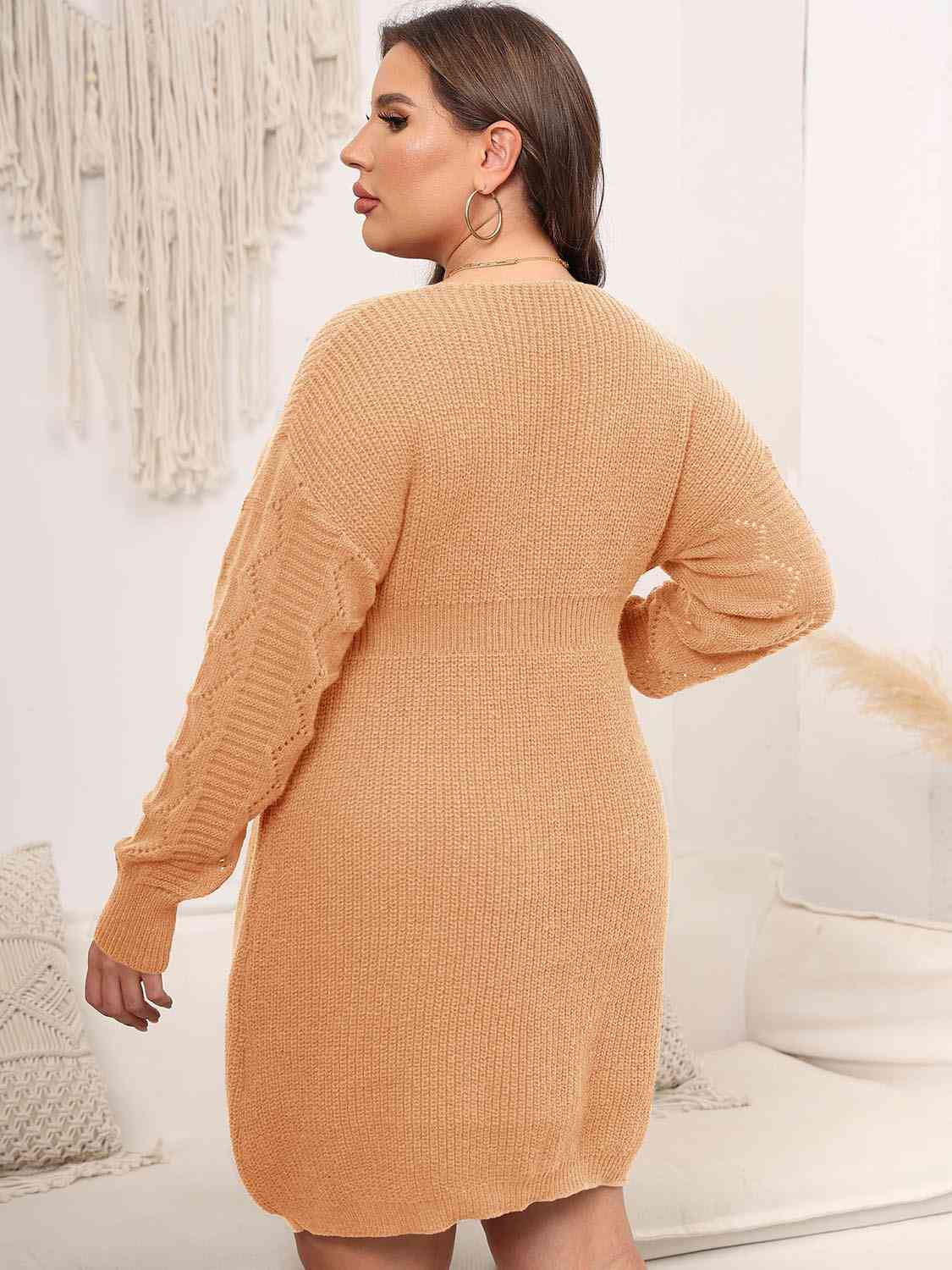 Plus Size Dropped Shoulder Long Sleeve Knit Mini Dress - Rochelle's House LLC
