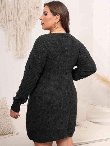 Plus Size Dropped Shoulder Long Sleeve Knit Mini Dress - Rochelle's House LLC