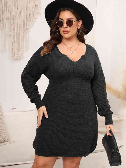 Plus Size Dropped Shoulder Long Sleeve Knit Mini Dress - Rochelle's House LLC