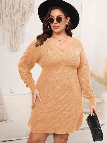 Plus Size Dropped Shoulder Long Sleeve Knit Mini Dress - Rochelle's House LLC