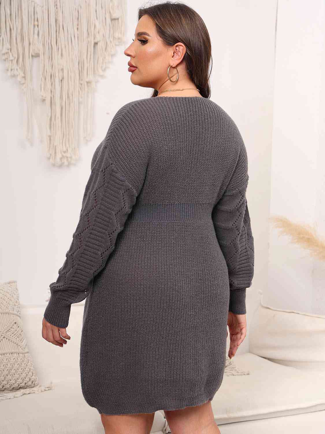 Plus Size Dropped Shoulder Long Sleeve Knit Mini Dress - Rochelle's House LLC