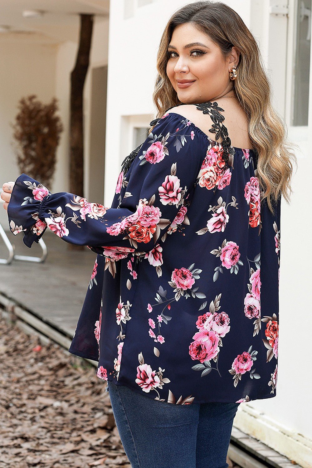 Plus Size Floral Flounce Sleeve Blouse - Rochelle's House LLC