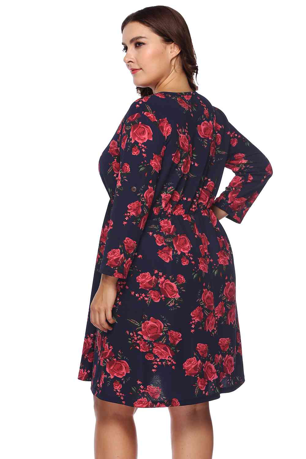 Plus Size Floral Print Half Zip Up Dress - Rochelle's House LLC