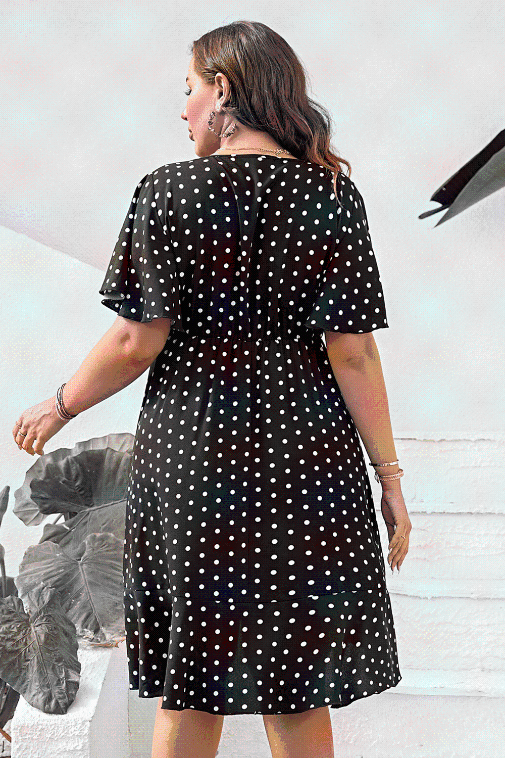 Plus Size Polka Dot Flutter Sleeve Dress - Rochelle's House LLC