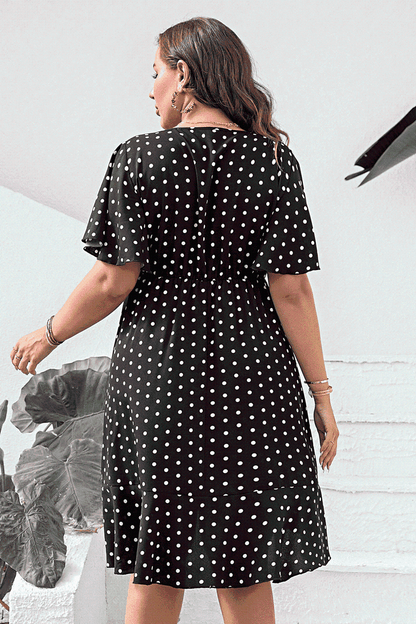 Plus Size Polka Dot Flutter Sleeve Dress - Rochelle's House LLC