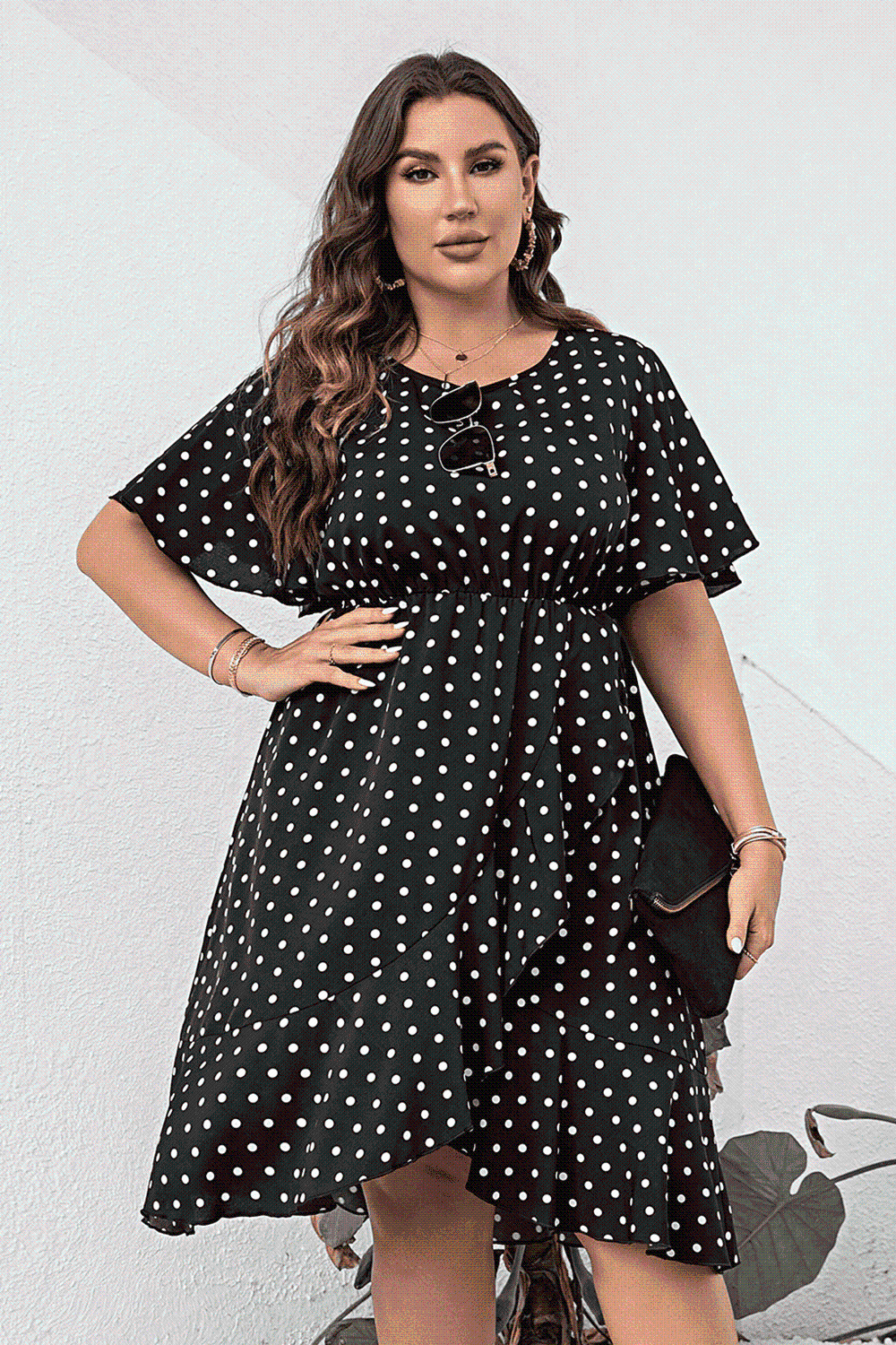 Plus Size Polka Dot Flutter Sleeve Dress - Rochelle's House LLC