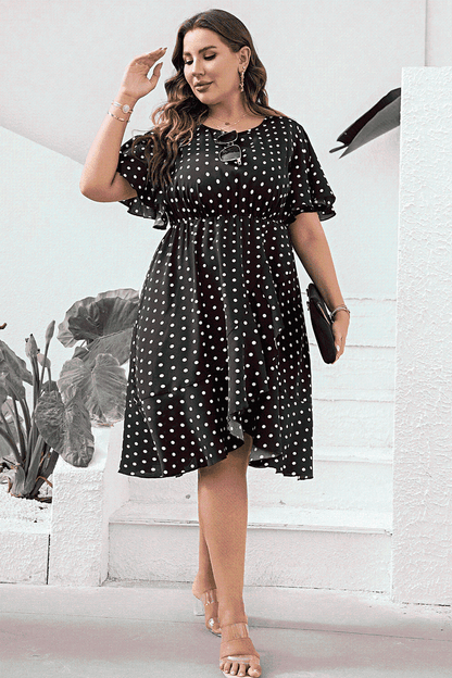 Plus Size Polka Dot Flutter Sleeve Dress - Rochelle's House LLC