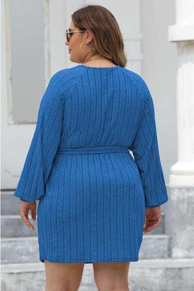 Plus Size Ribbed Tie Front Sweater Dress - Rochelle's House LLC