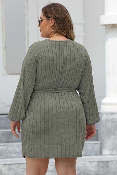 Plus Size Ribbed Tie Front Sweater Dress - Rochelle's House LLC