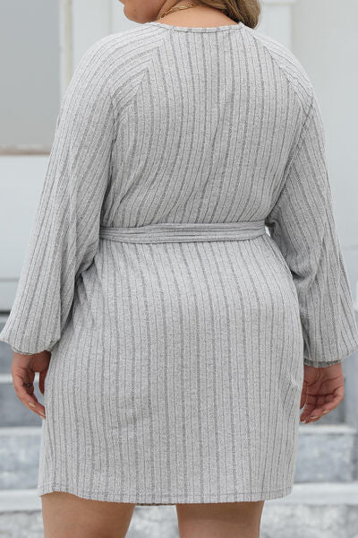 Plus Size Ribbed Tie Front Sweater Dress - Rochelle's House LLC