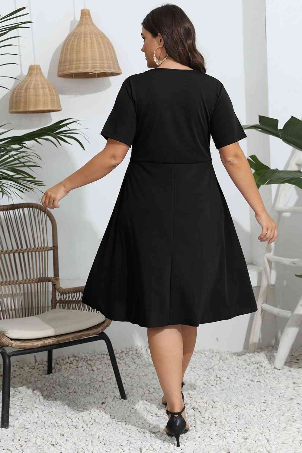 Plus Size Round Neck Openwork Dress - Rochelle's House LLC