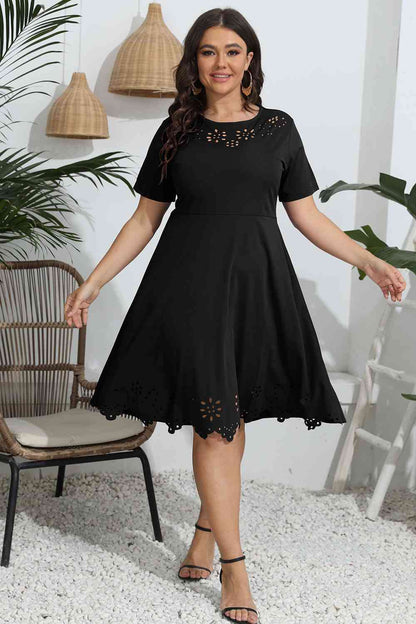 Plus Size Round Neck Openwork Dress - Rochelle's House LLC