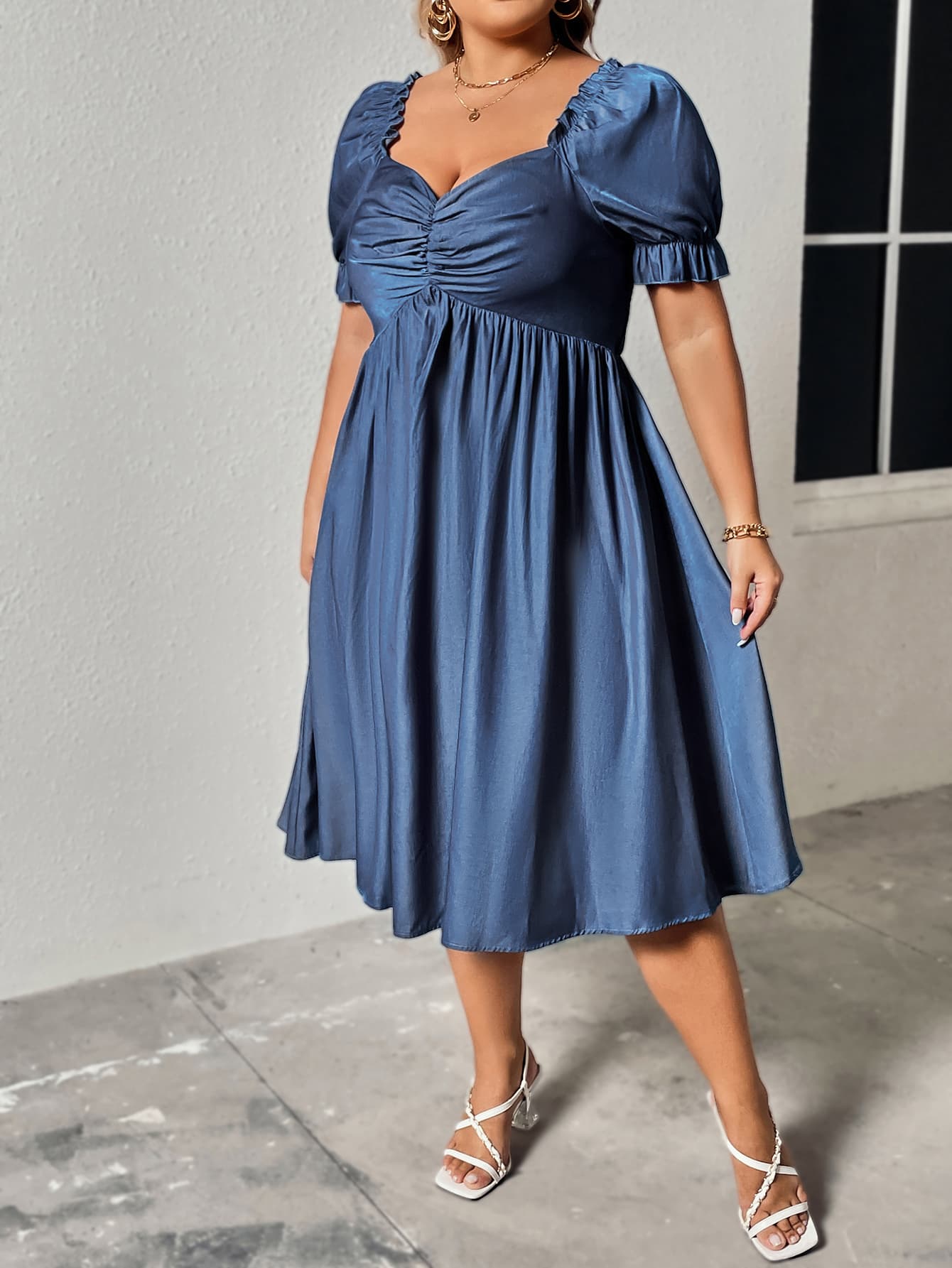 Plus Size Ruched Sweetheart Neck Dress - Rochelle's House LLC