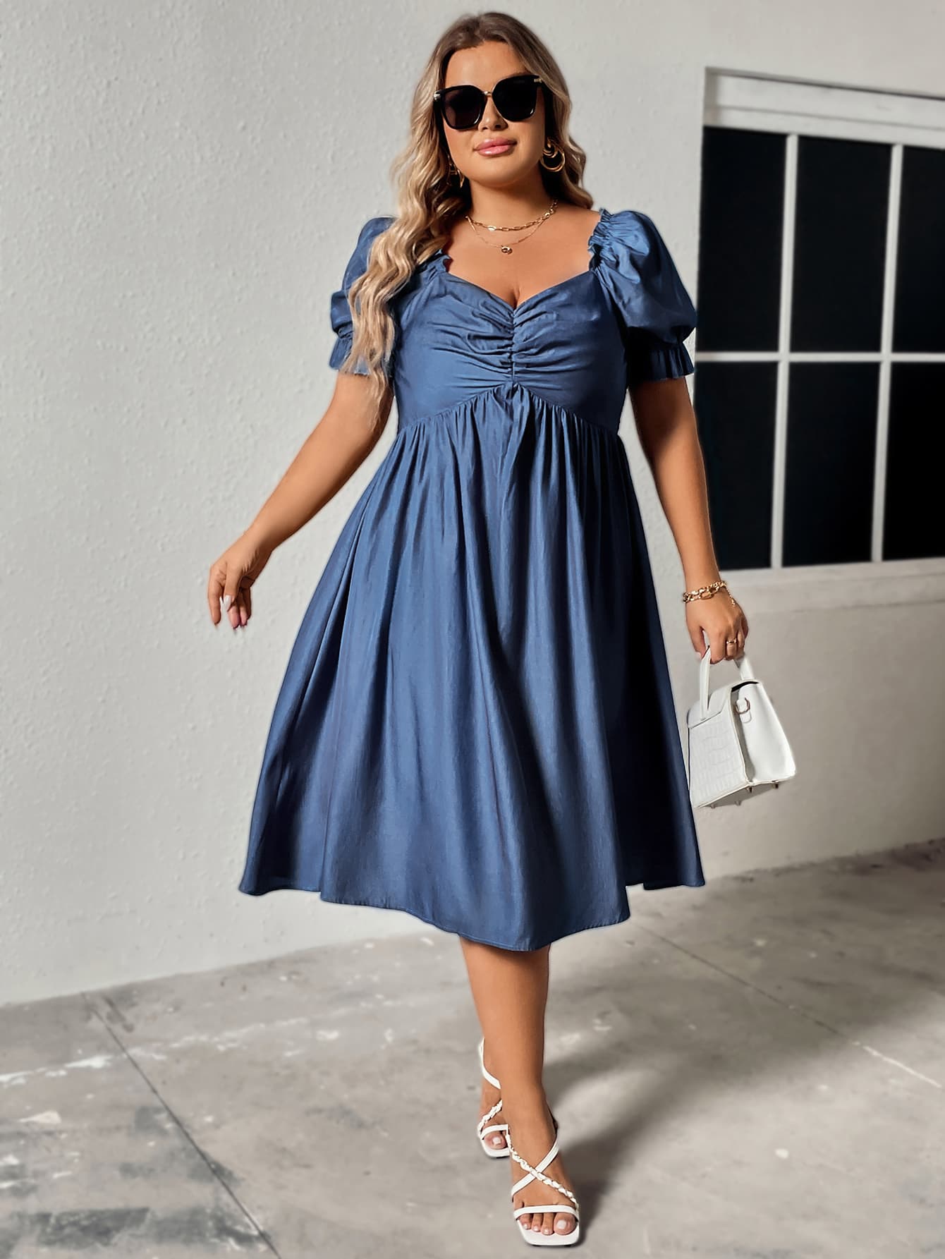 Plus Size Ruched Sweetheart Neck Dress - Rochelle's House LLC