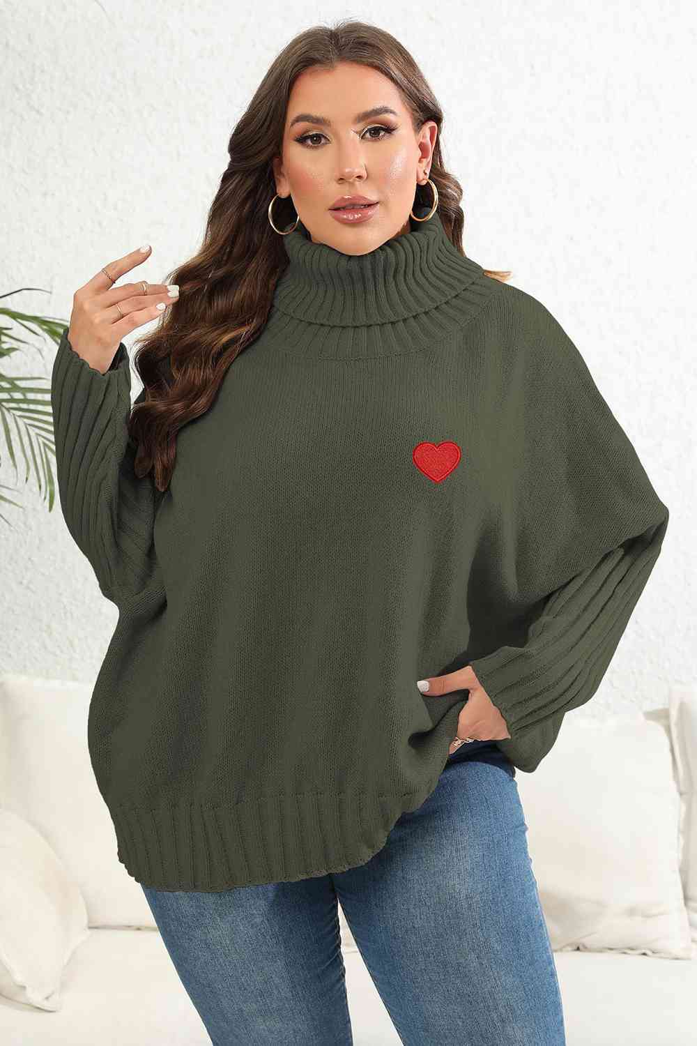 Plus Size Turtle Neck Long Sleeve Sweater - Rochelle's House LLC