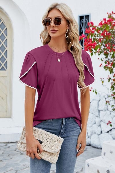 Round Neck Petal Sleeve T-Shirt - Rochelle's House LLC