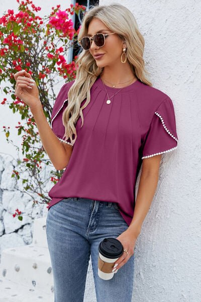 Round Neck Petal Sleeve T-Shirt - Rochelle's House LLC