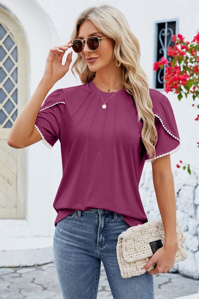 Round Neck Petal Sleeve T-Shirt - Rochelle's House LLC