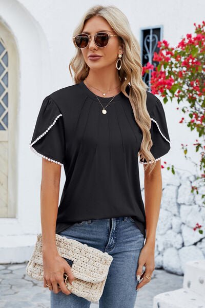 Round Neck Petal Sleeve T-Shirt - Rochelle's House LLC
