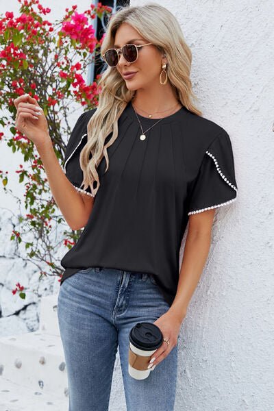Round Neck Petal Sleeve T-Shirt - Rochelle's House LLC