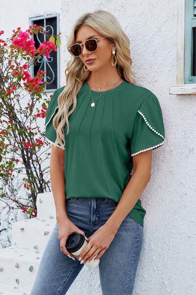 Round Neck Petal Sleeve T-Shirt - Rochelle's House LLC