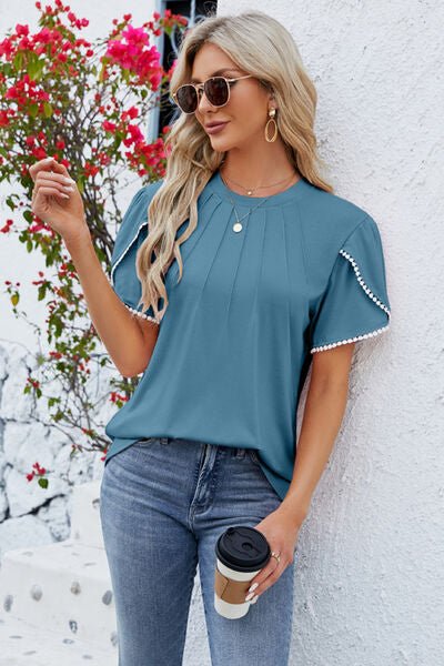 Round Neck Petal Sleeve T-Shirt - Rochelle's House LLC