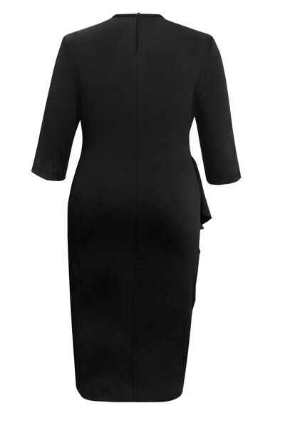 Ruffle Trim Round Neck Long Sleeve Dress - Rochelle's House LLC