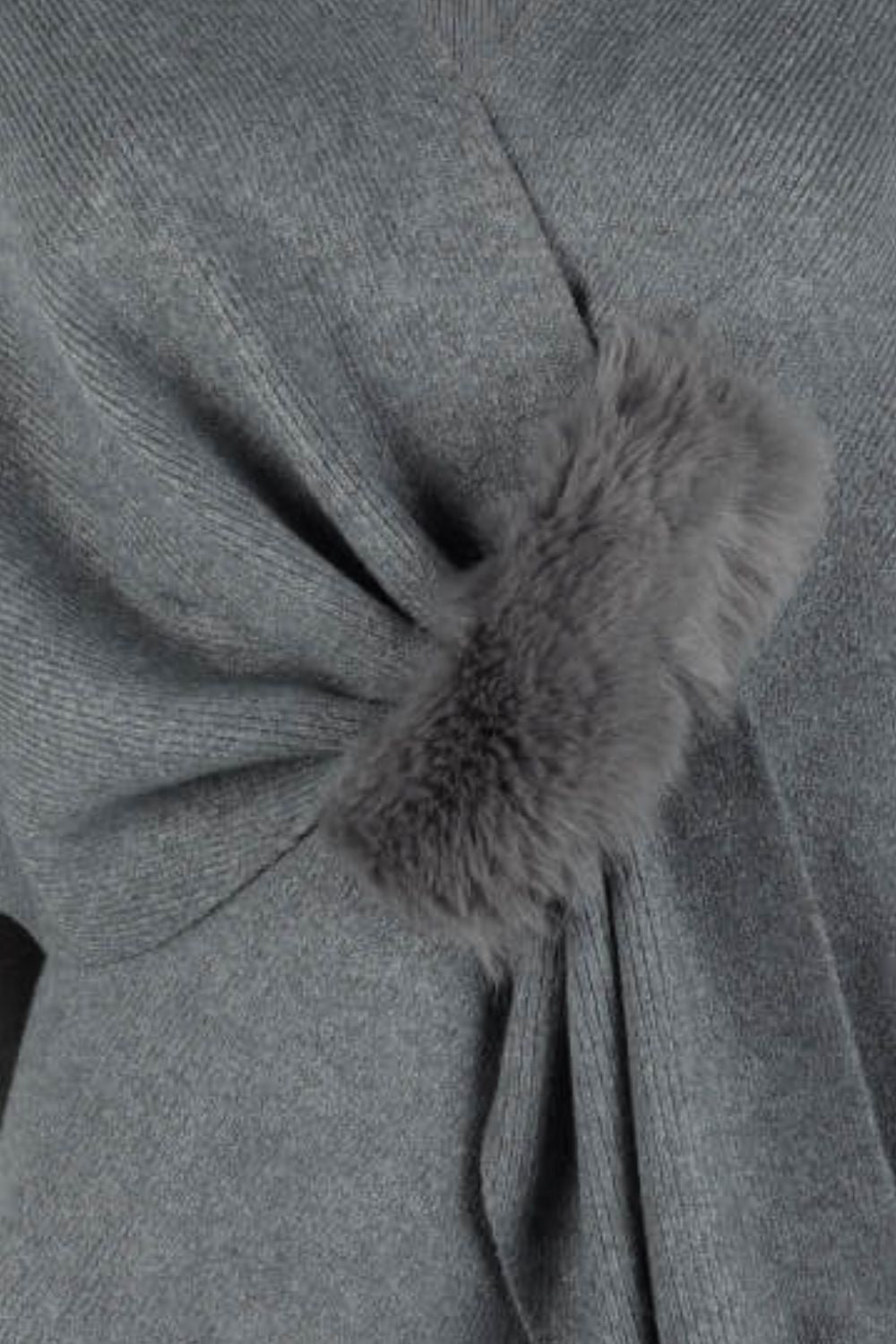 Surplice Neck Pom - Pom Trim Poncho - Rochelle's House LLC